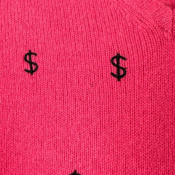 Reformation Sz XS/S Women's Pink Dollar $ Sign Vneck Sweater - Picture 4 of 11